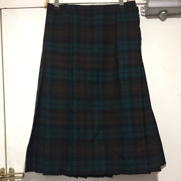 WOOL VINTAGE PLAID PLEATED KILT SKIRTS SIZE 14 - Picture 2 of 7